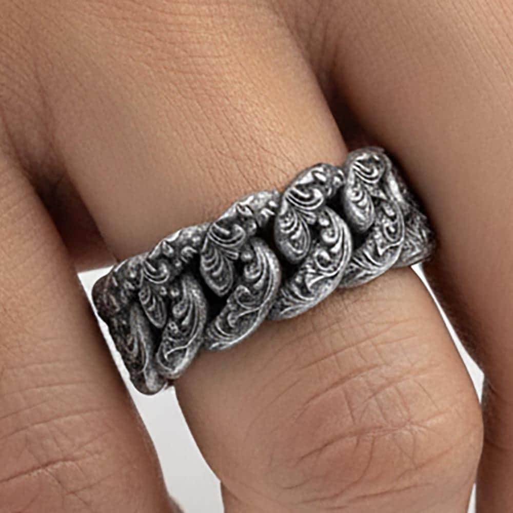 Sterling Silver Cuban Link Ring, Urban Modern Unisex Band