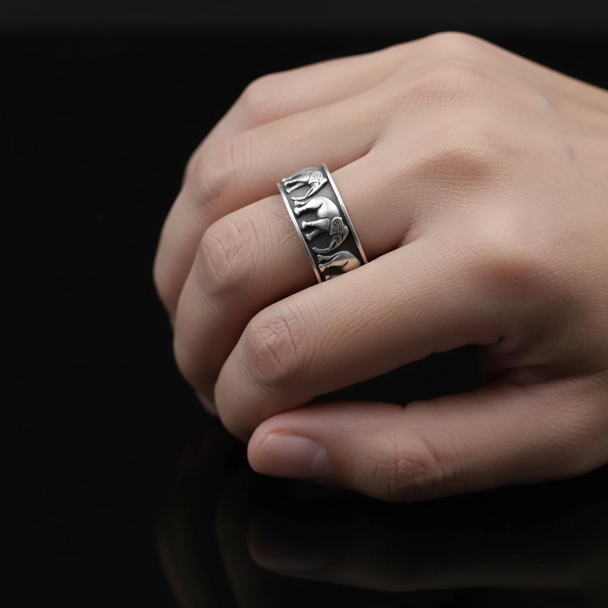 Handmade Sterling Silver Elephant Ring, Unisex Wedding Band