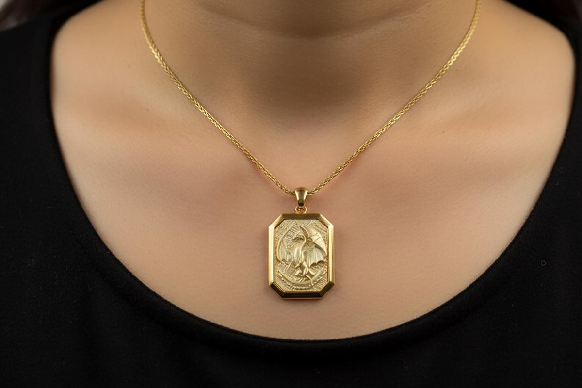 18K Gold Dragon Pendant | Medieval Fantasy Necklace