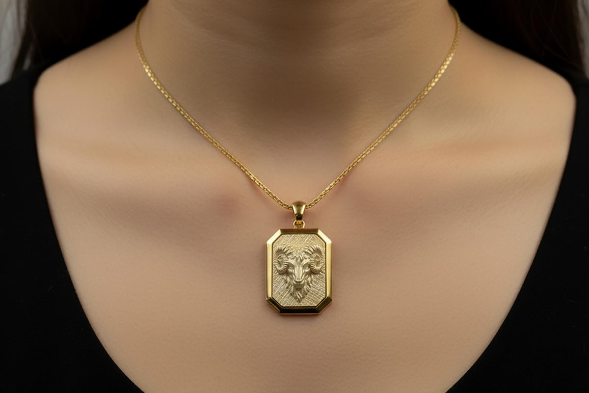 18K Gold Ram Pendant | Aries Zodiac Necklace, Handmade