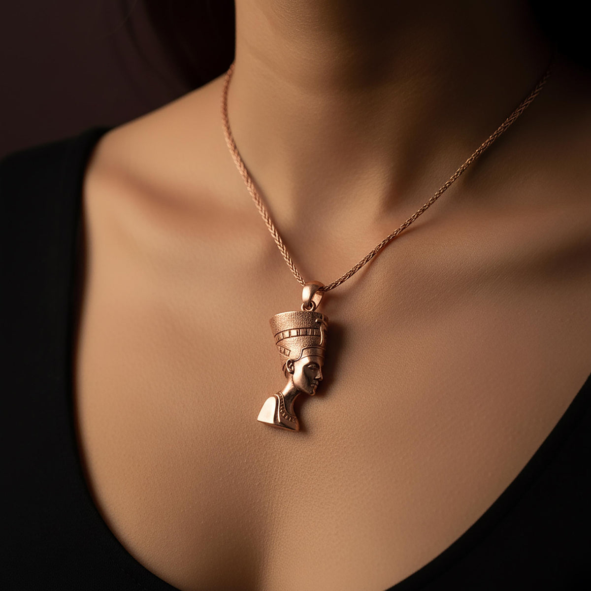 Sterling Silver Nefertiti Pendant Necklace, Egyptian Empress Charm