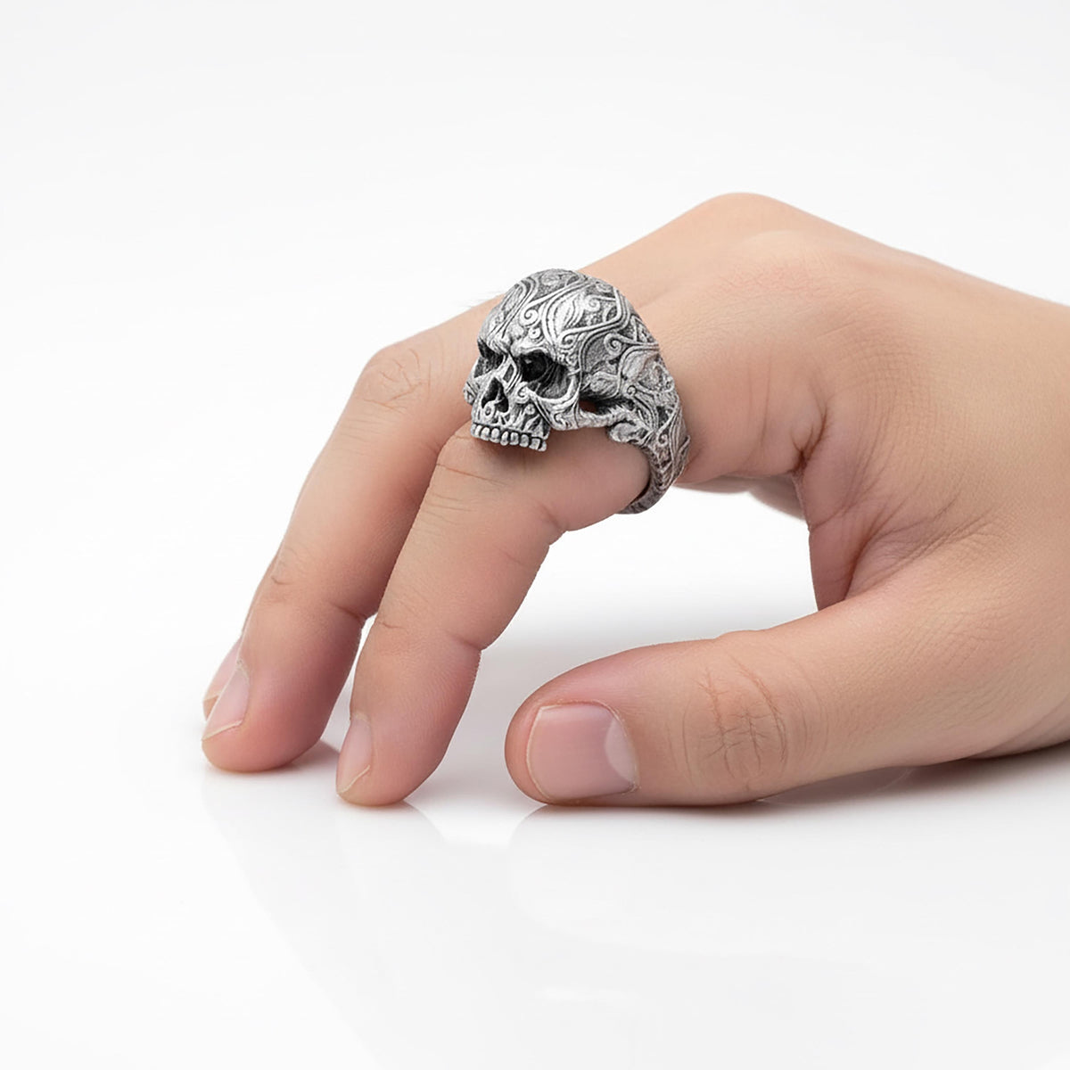 Sterling Silver Skull Ring, Gothic Biker Jewelry, Windy Design