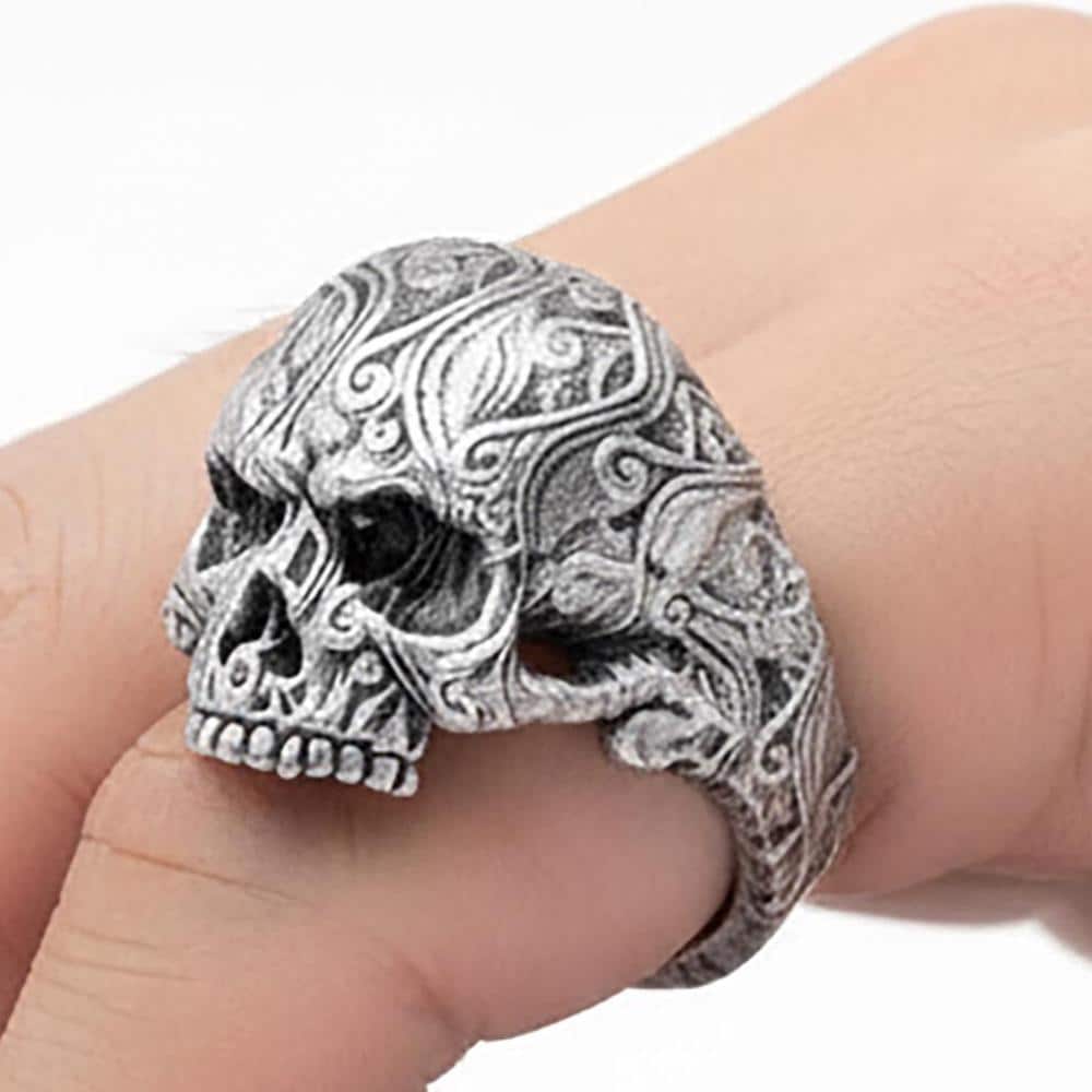 Sterling Silver Skull Ring, Gothic Biker Jewelry, Windy Design