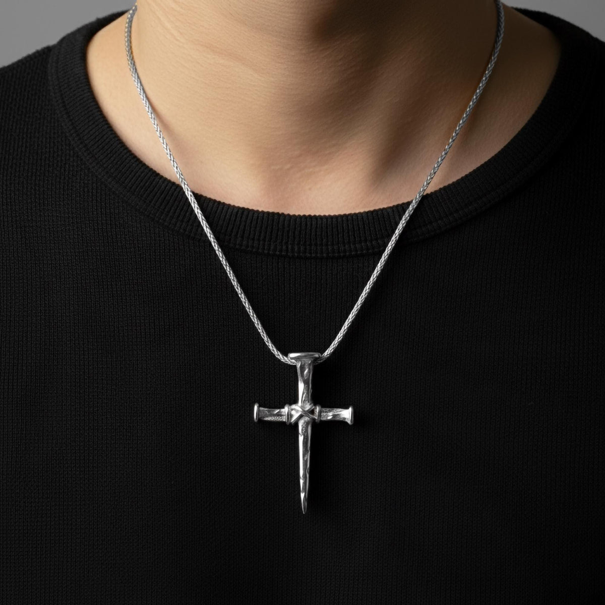 Rustic Nail Cross Necklace – Sterling Silver Christian Crucifix Pendant