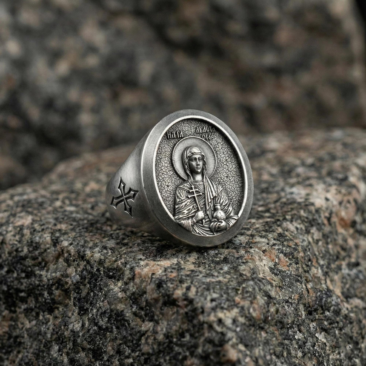 Saint Anastasia Ring – Sterling Silver Orthodox Icon Oval Signet of St. Anastasia the Healer