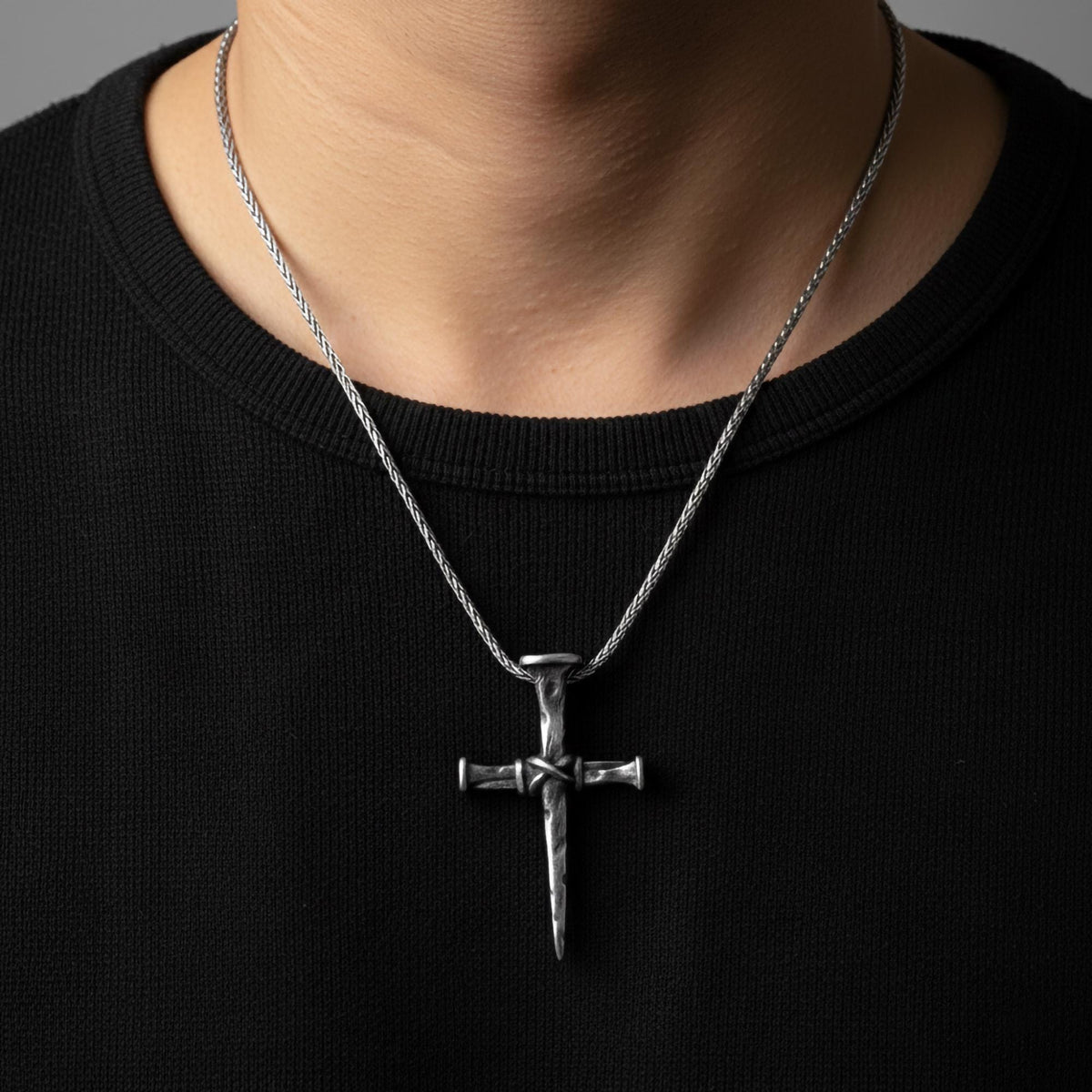 Rustic Nail Cross Necklace – Sterling Silver Christian Crucifix Pendant