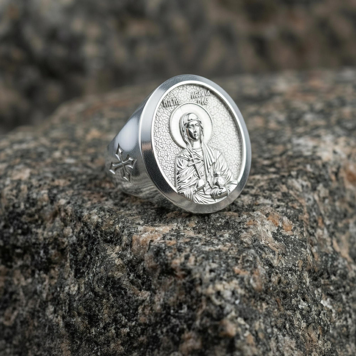 Saint Anastasia Ring – Sterling Silver Orthodox Icon Oval Signet of St. Anastasia the Healer