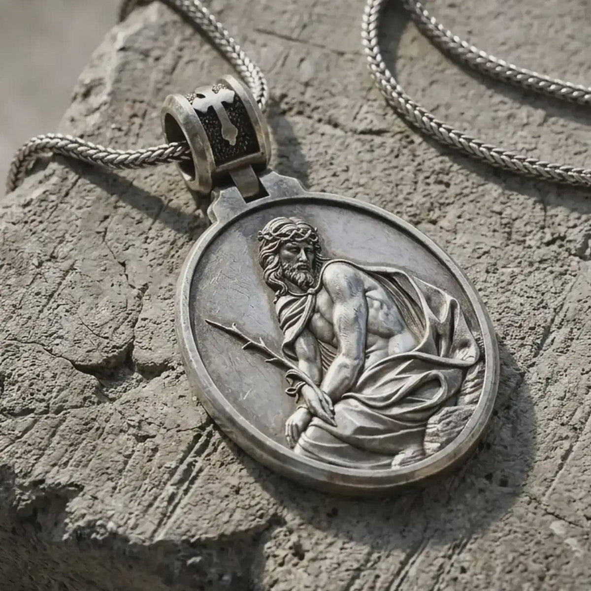 Sterling Silver Pensive Jesus Pendant – Catholic Medal of Hope