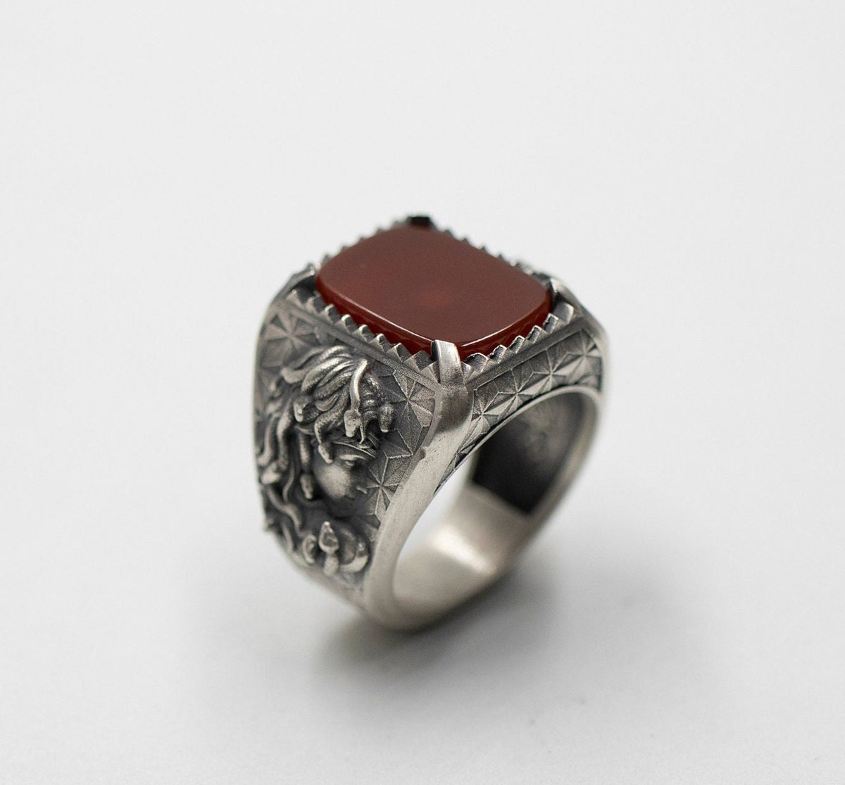 Handmade Medusa Head Sterling Silver Ring, Tigers Eye Signet
