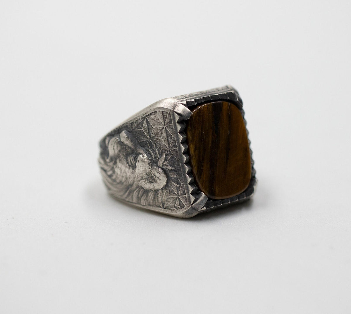 Oxidized Sterling Silver Lion Head Ring, Gothic Onyx Statement Ring