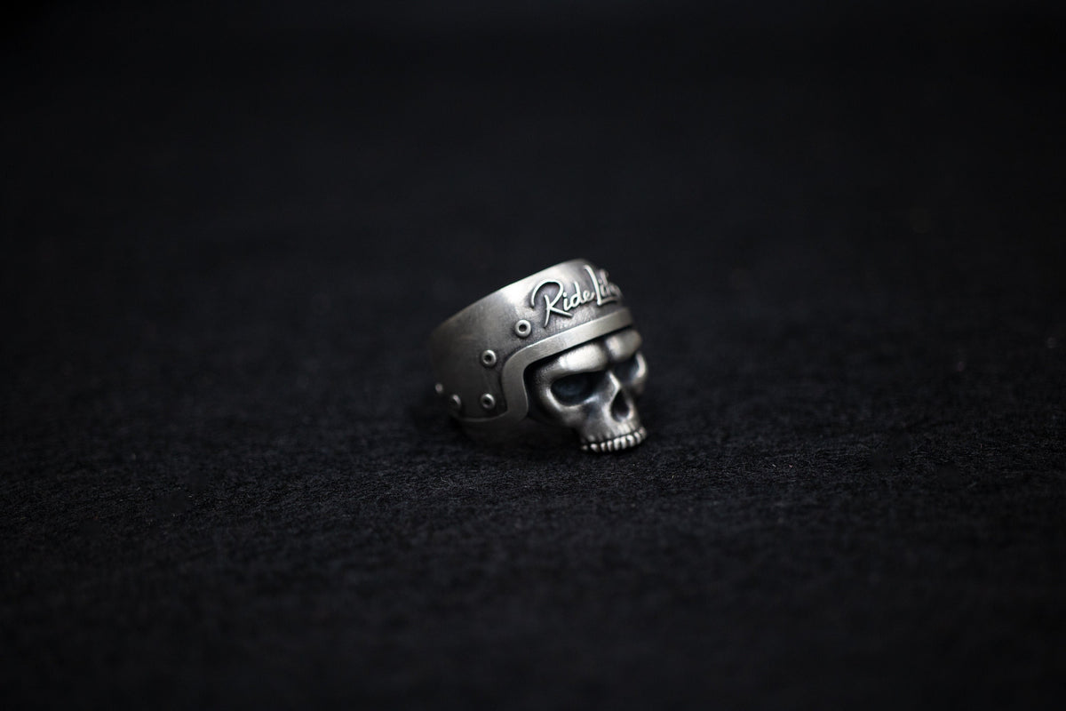 Handmade Sterling Silver Biker Skull Ring, Oxidized Gothic Jewelry