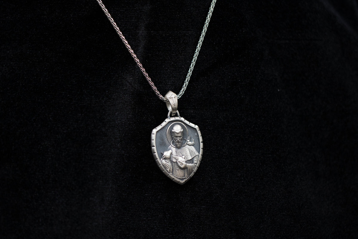 Sterling Silver St. Francis Shield Pendant – Patron Saint of Animals