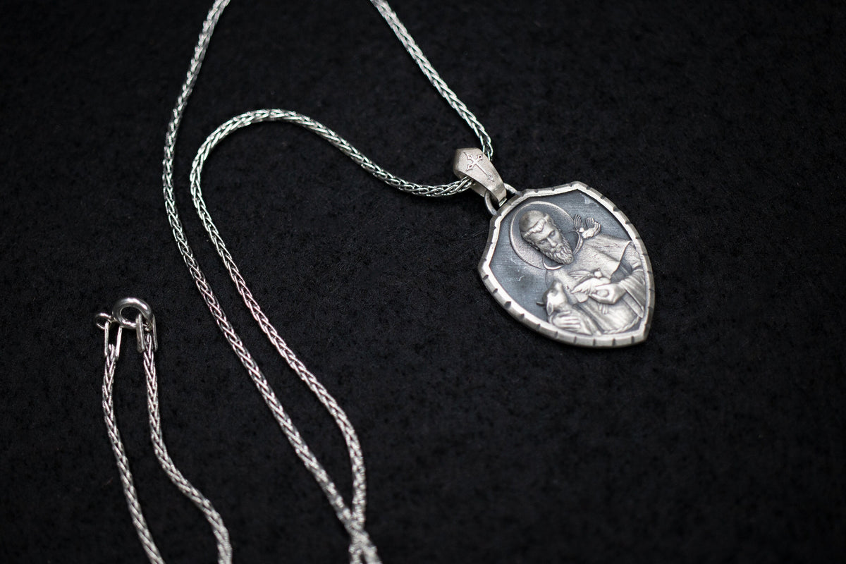 Sterling Silver St. Francis Shield Pendant – Patron Saint of Animals