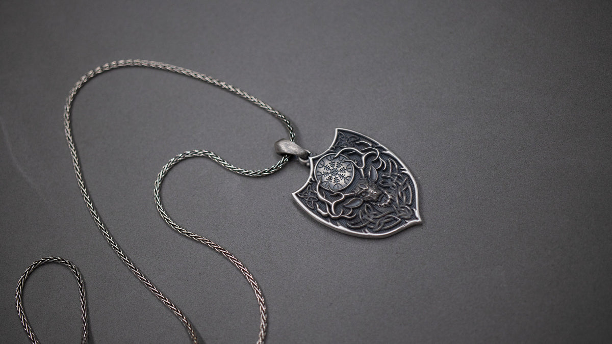 Handmade Sterling Silver Vegvisir Deer Pendant, Gothic Antler Necklace