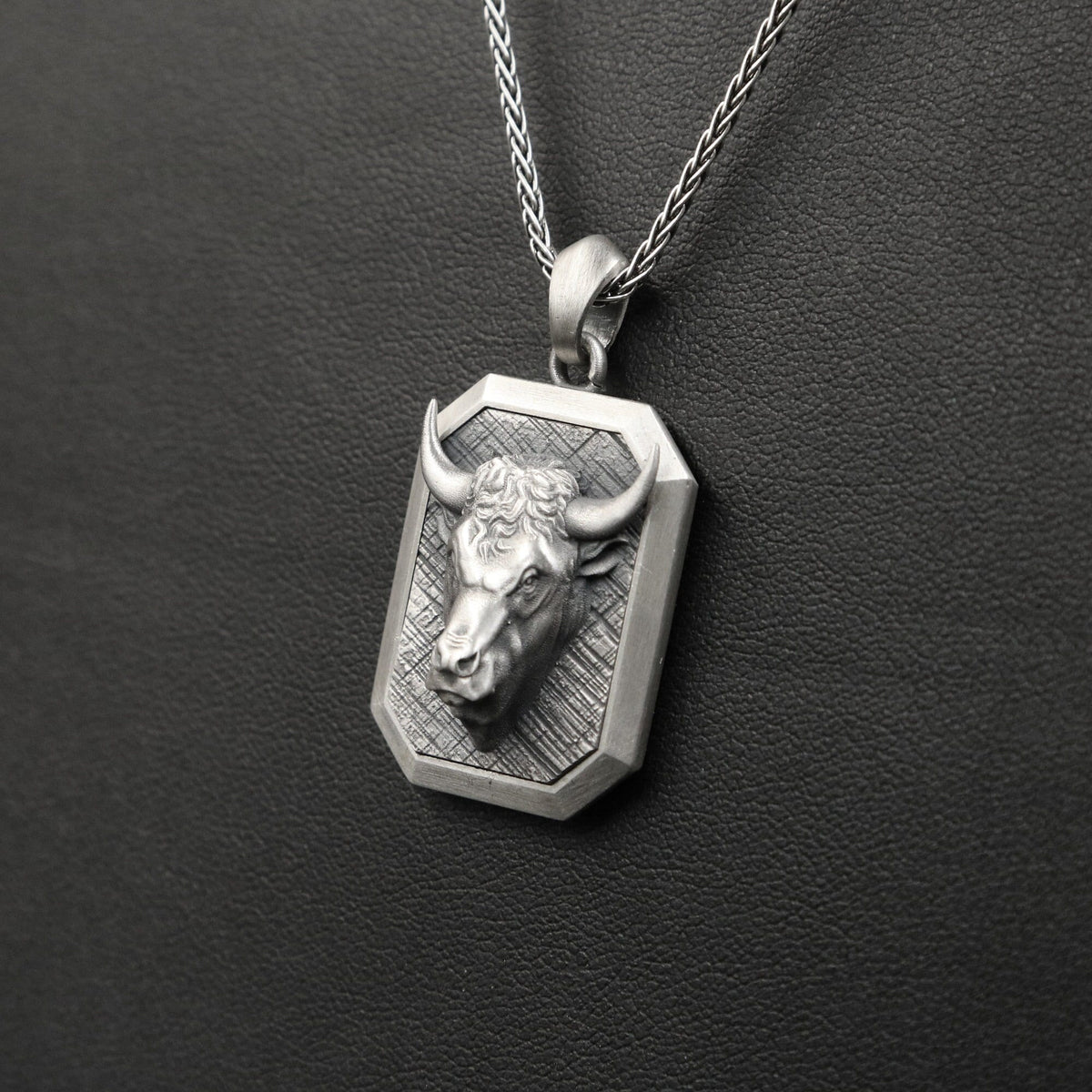Sterling Silver Bull Head Pendant Necklace, Engravable Taurus Jewelry