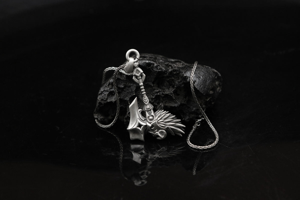 Sterling Silver Viking Axe Necklace, Norse Pagan Battle Axe Pendant