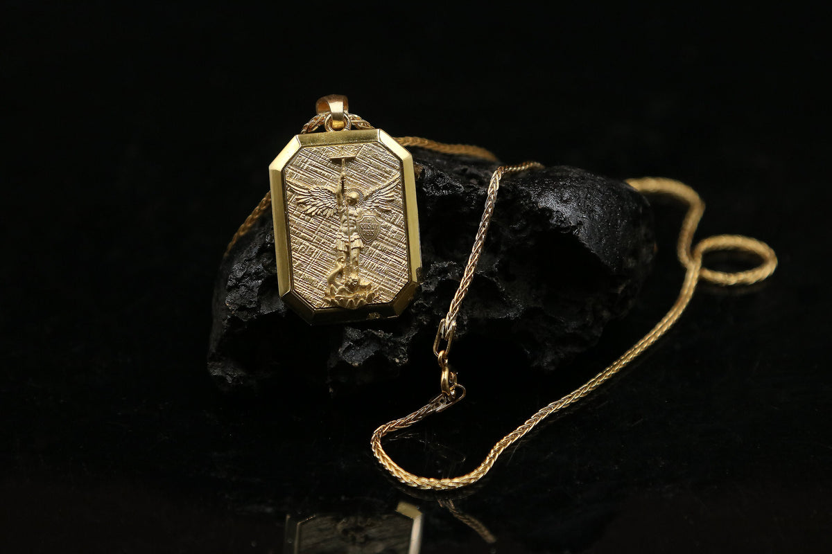Gold Plated St Michael Archangel Necklace, Religious Amulet