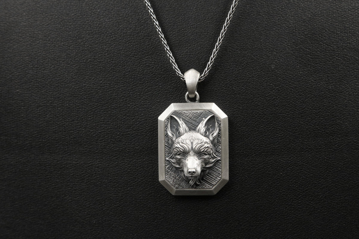 Oxidized Sterling Silver Fox Pendant Necklace, Unisex Jewelry