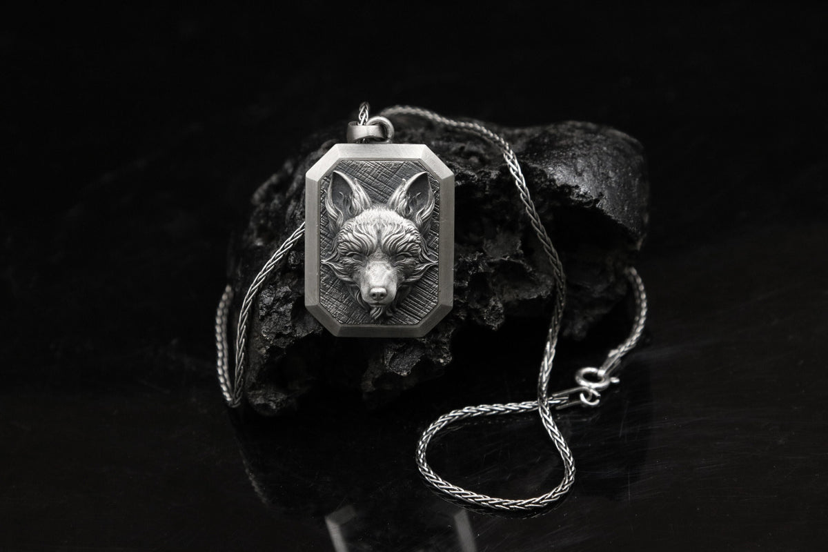 Oxidized Sterling Silver Fox Pendant Necklace, Unisex Jewelry