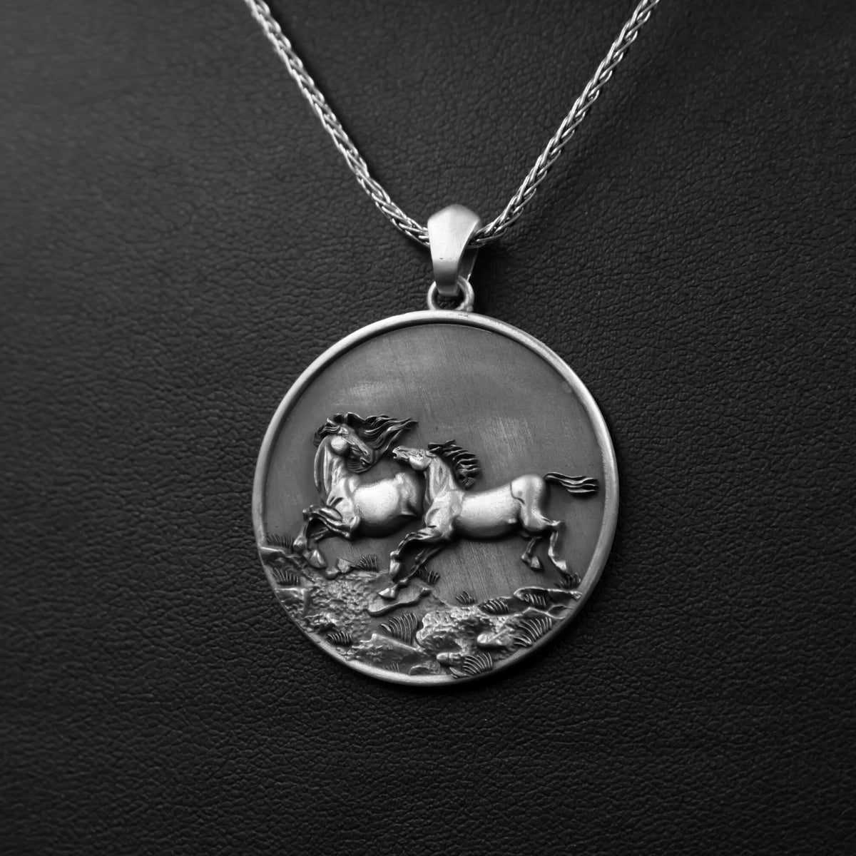 Sterling Silver Running Horse Pendant – Equestrian Medallion Necklace