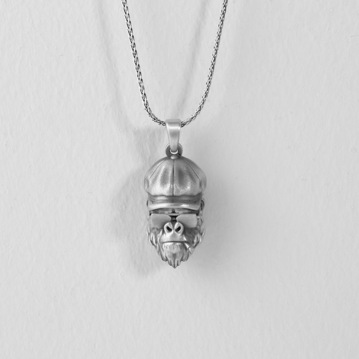 Sterling Silver Smoking Gorilla Pendant Necklace, Handmade Boho Jewelry