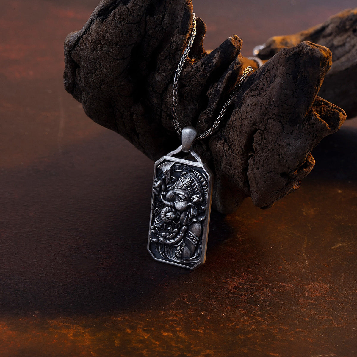 Ganesha Close-Up Pendant – Fierce Hindu Deity in Solid Sterling Silver – Elephant God Talisman Amulet