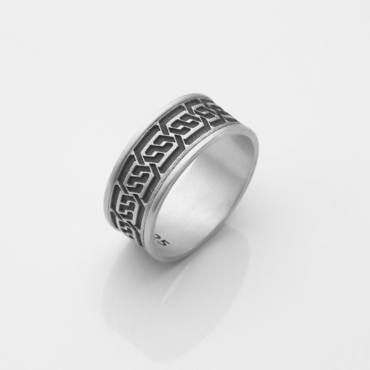 Handmade Sterling Silver Knitted Band Ring, Ancient Motifs