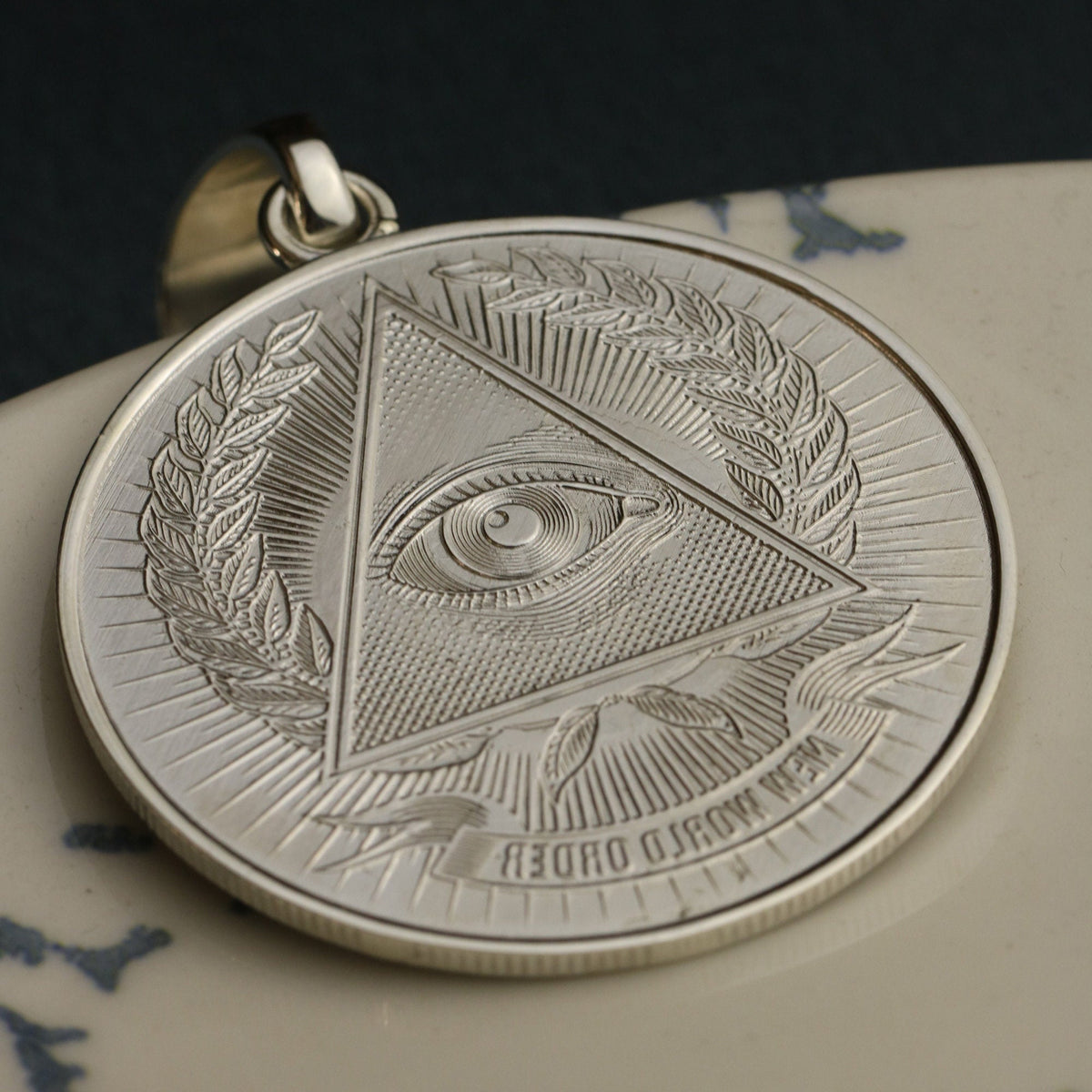 Sterling Silver All Seeing Eye Medallion Necklace - Masonic Illuminati Pendant