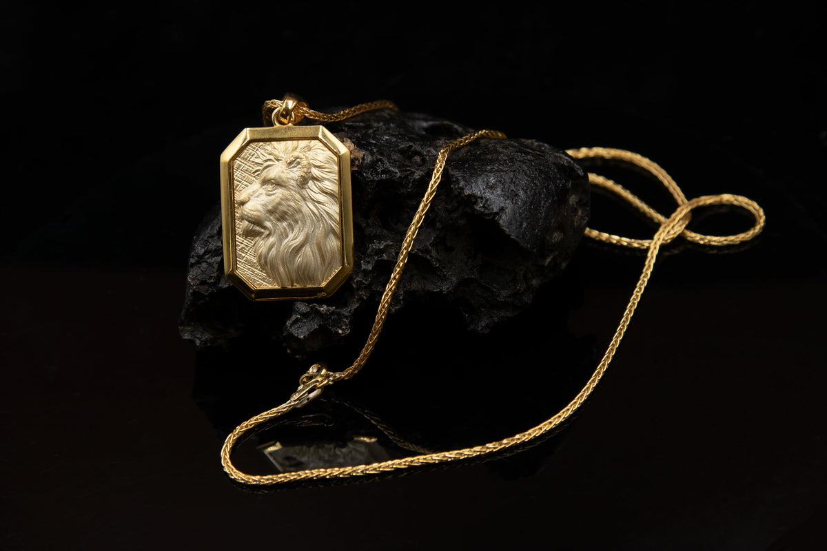 18K Gold Lion Pendant Necklace, Customizable Animal Jewelry