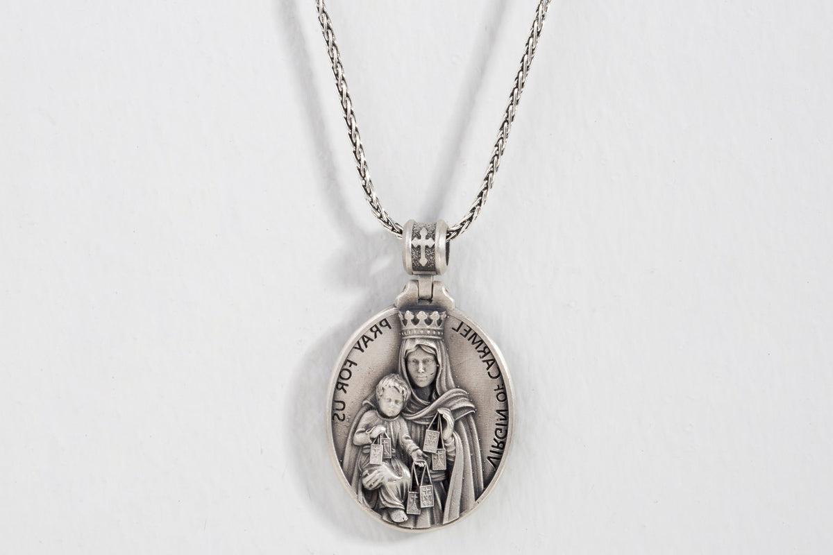 Sterling Silver Virgen del Carmen Pendant – Catholic Protection Medal