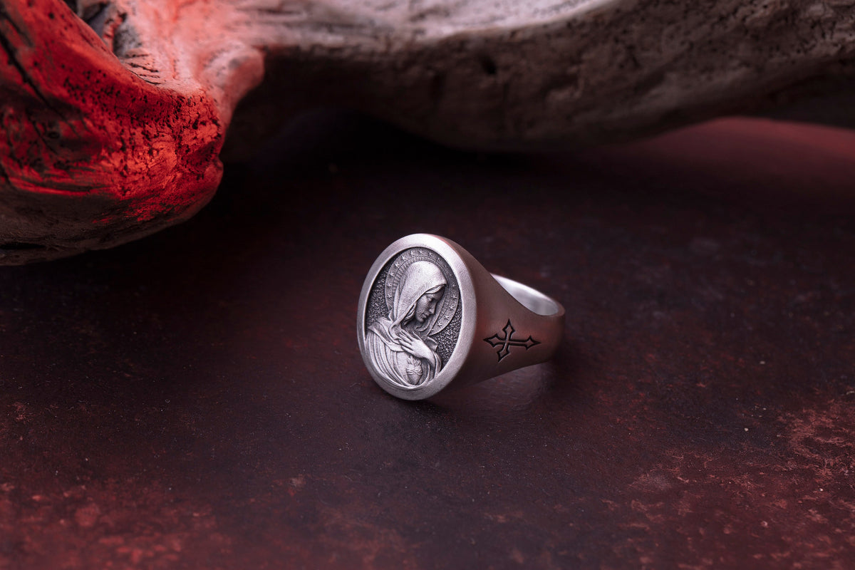 Sterling Silver Saint Mary Signet Ring – Religious Catholic Jewelry