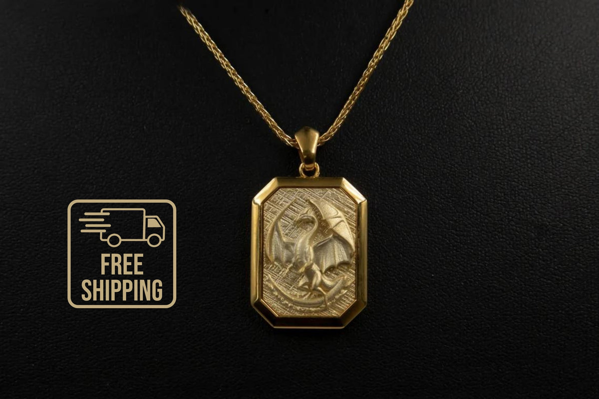 18K Gold Dragon Pendant | Medieval Fantasy Necklace