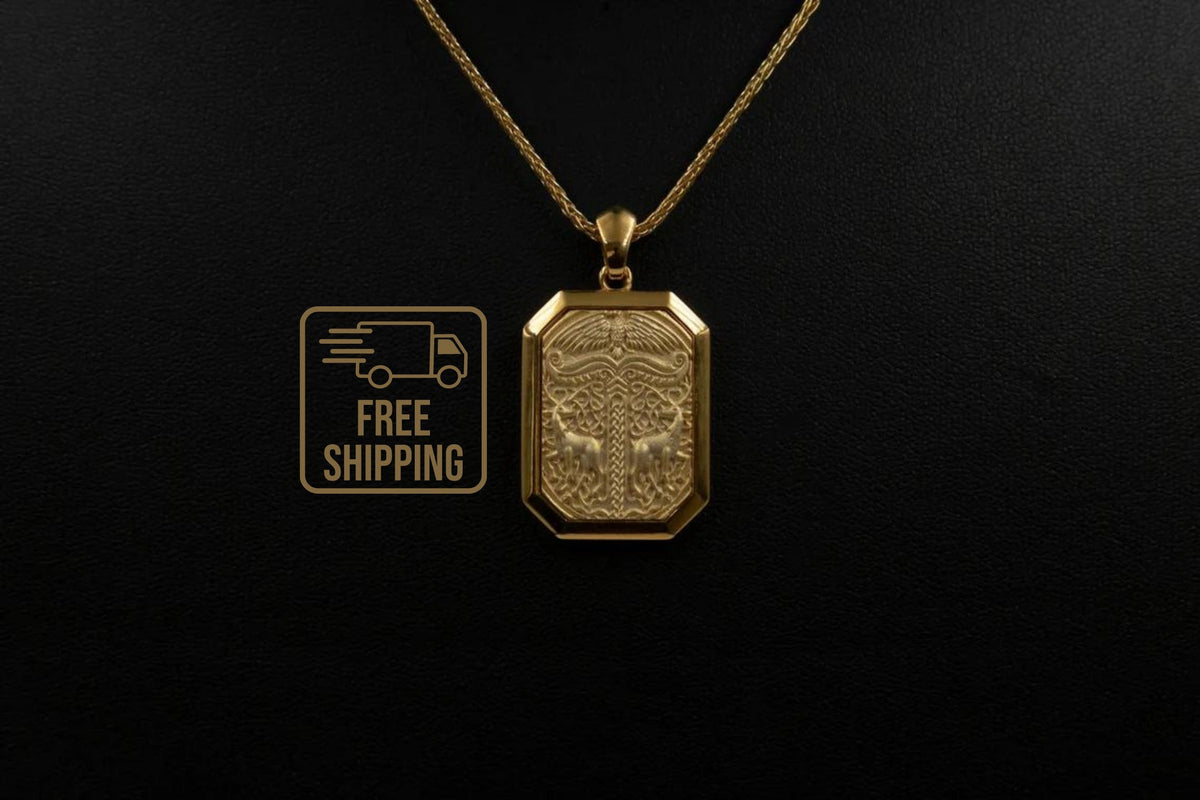 18K Gold Nordic Deer Necklace, Celtic Pagan Amulet