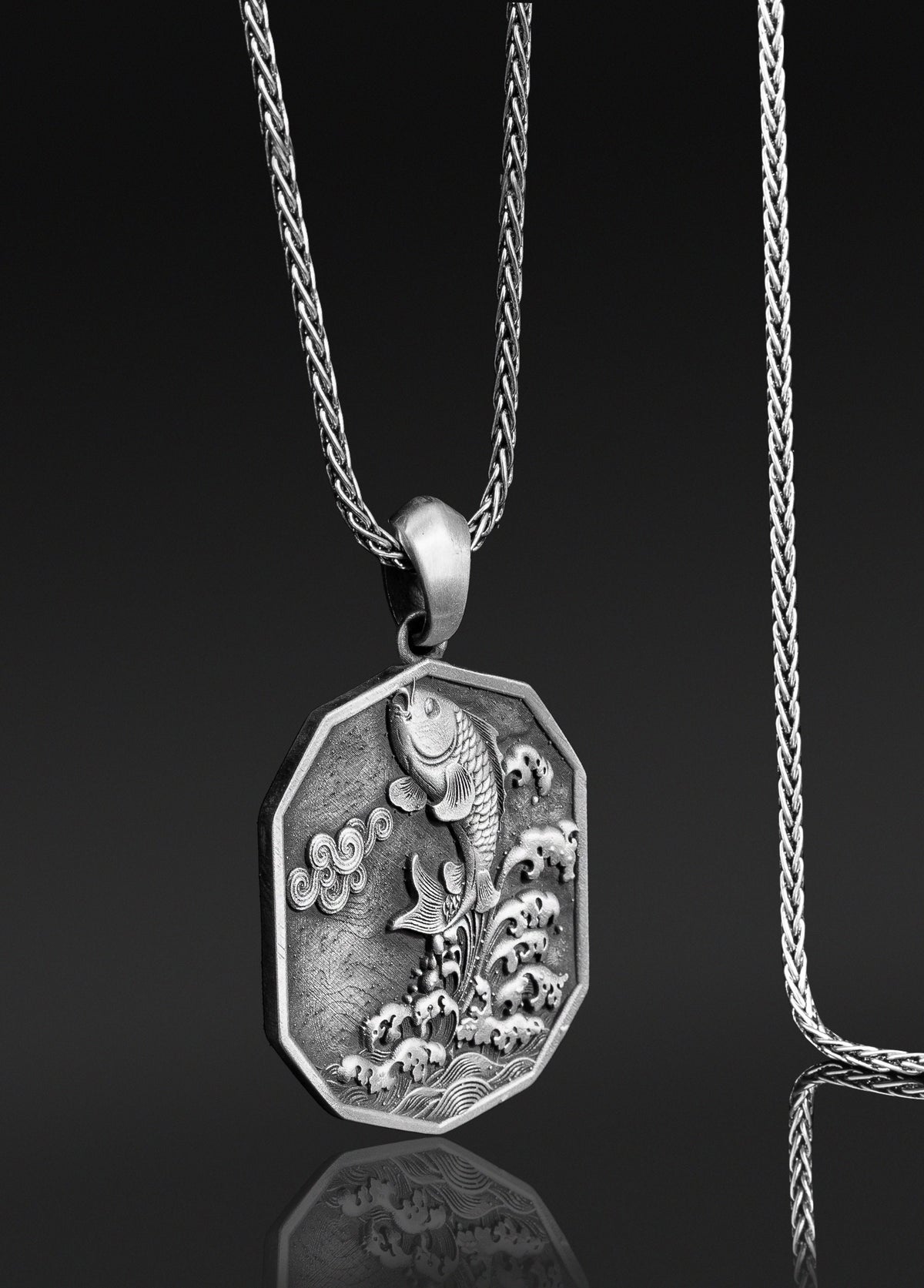 Sterling Silver Koi Fish Pendant Necklace, Handmade Amulet