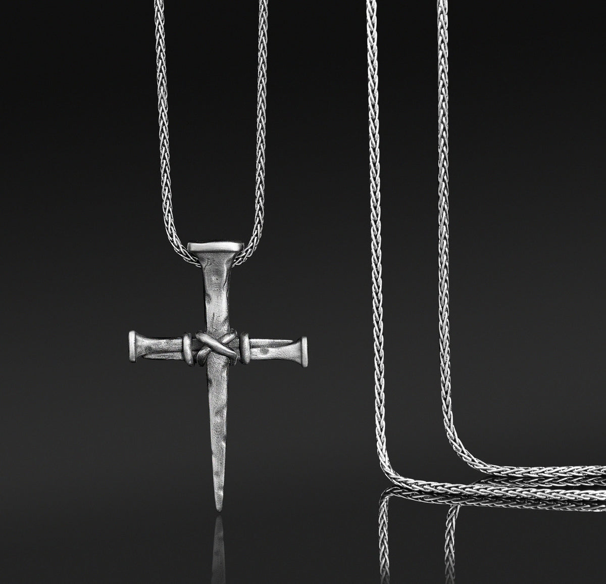 Rustic Nail Cross Necklace – Sterling Silver Christian Crucifix Pendant
