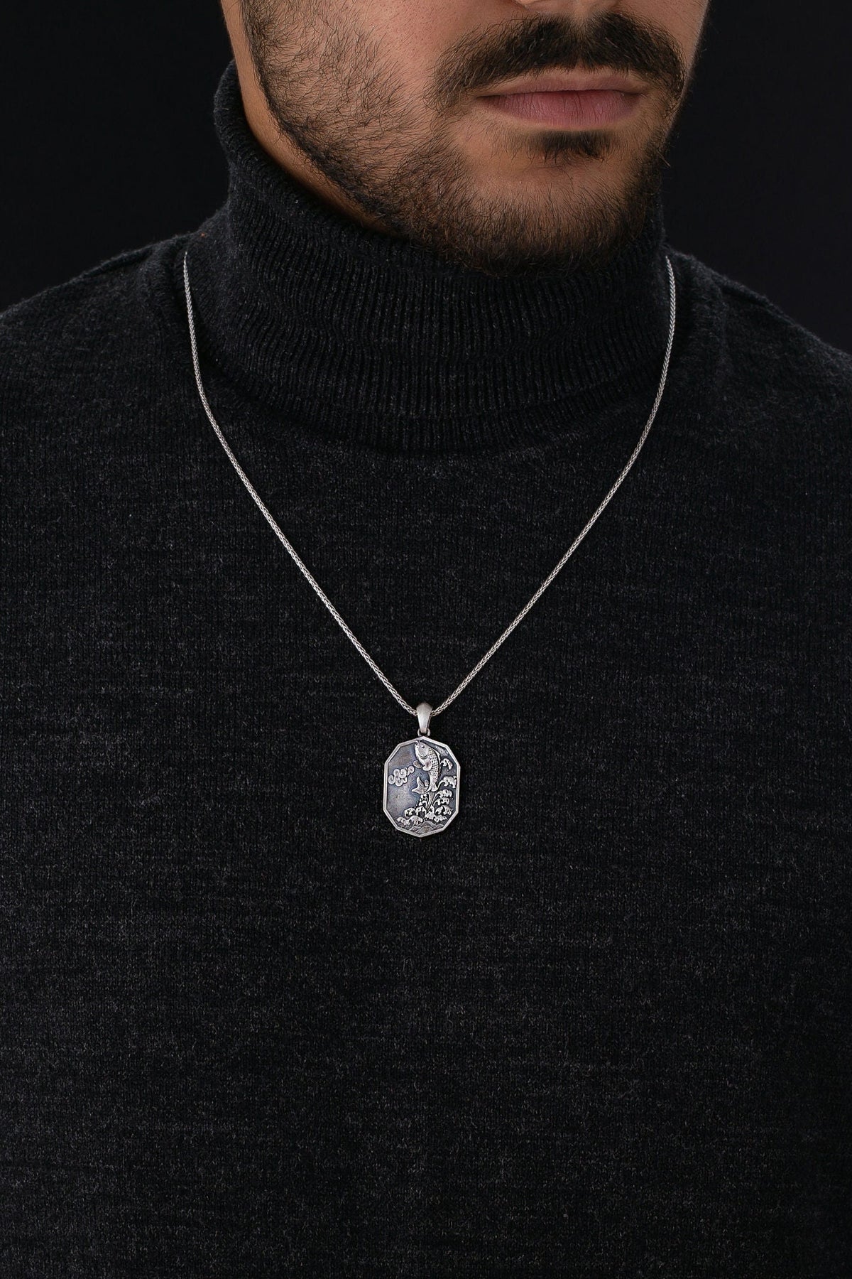 Sterling Silver Koi Fish Pendant Necklace, Handmade Amulet