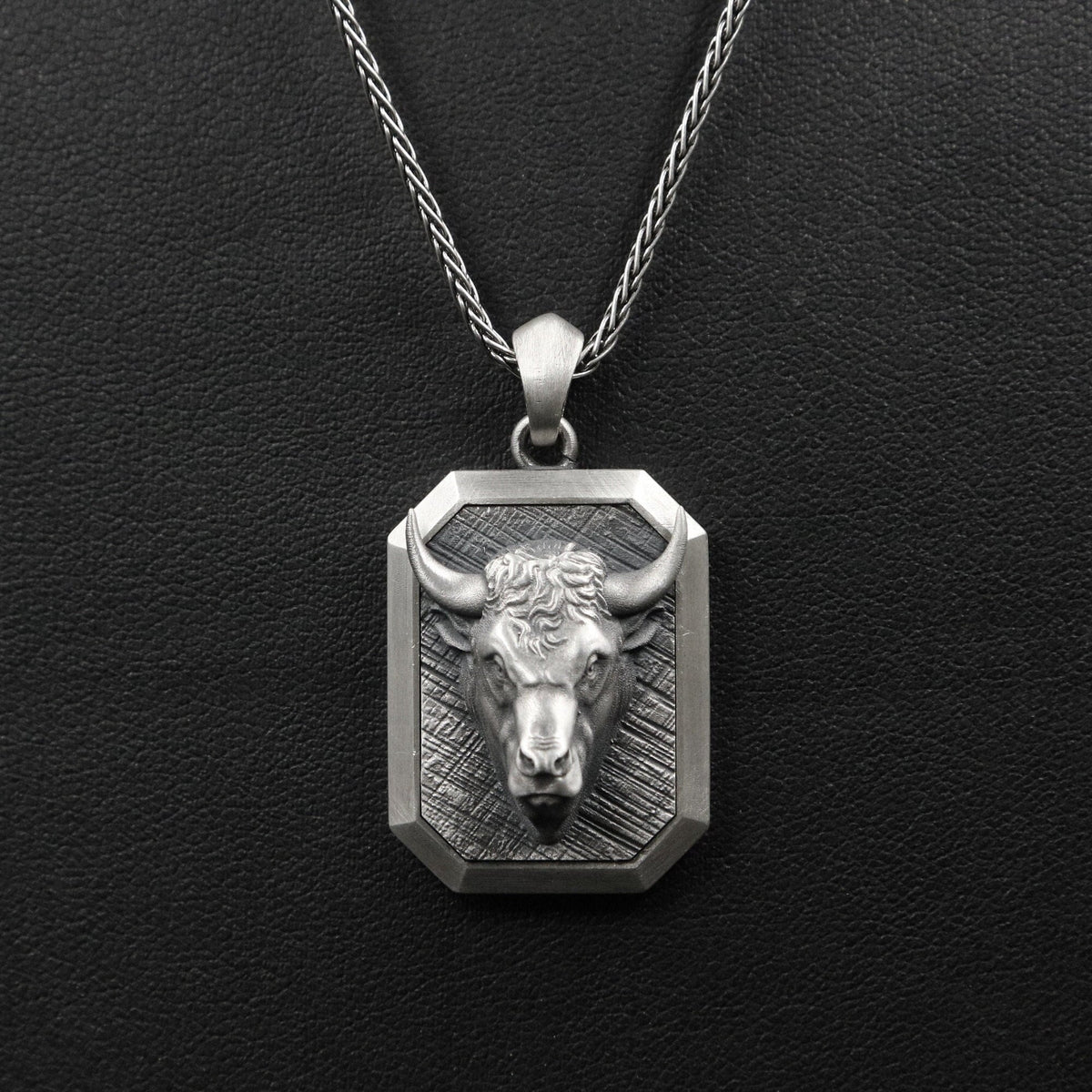 Sterling Silver Bull Head Pendant Necklace, Engravable Taurus Jewelry