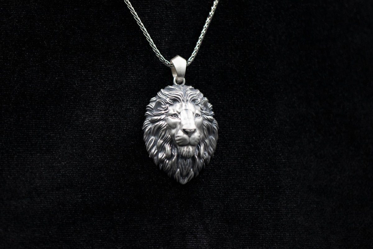 Sterling Silver Lion Necklace, Lion Head Pendant for Men