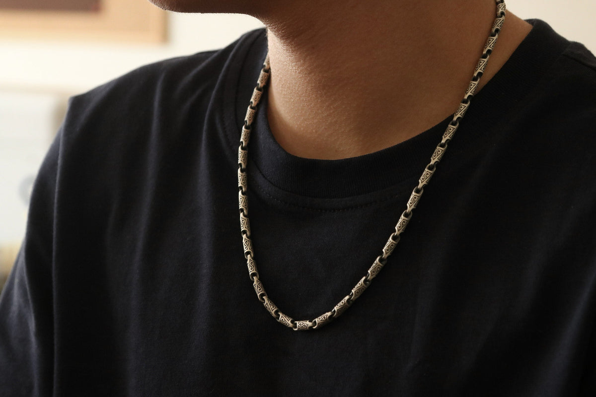 Sterling Silver Byzantine Chain Necklace, Men's Jewelry