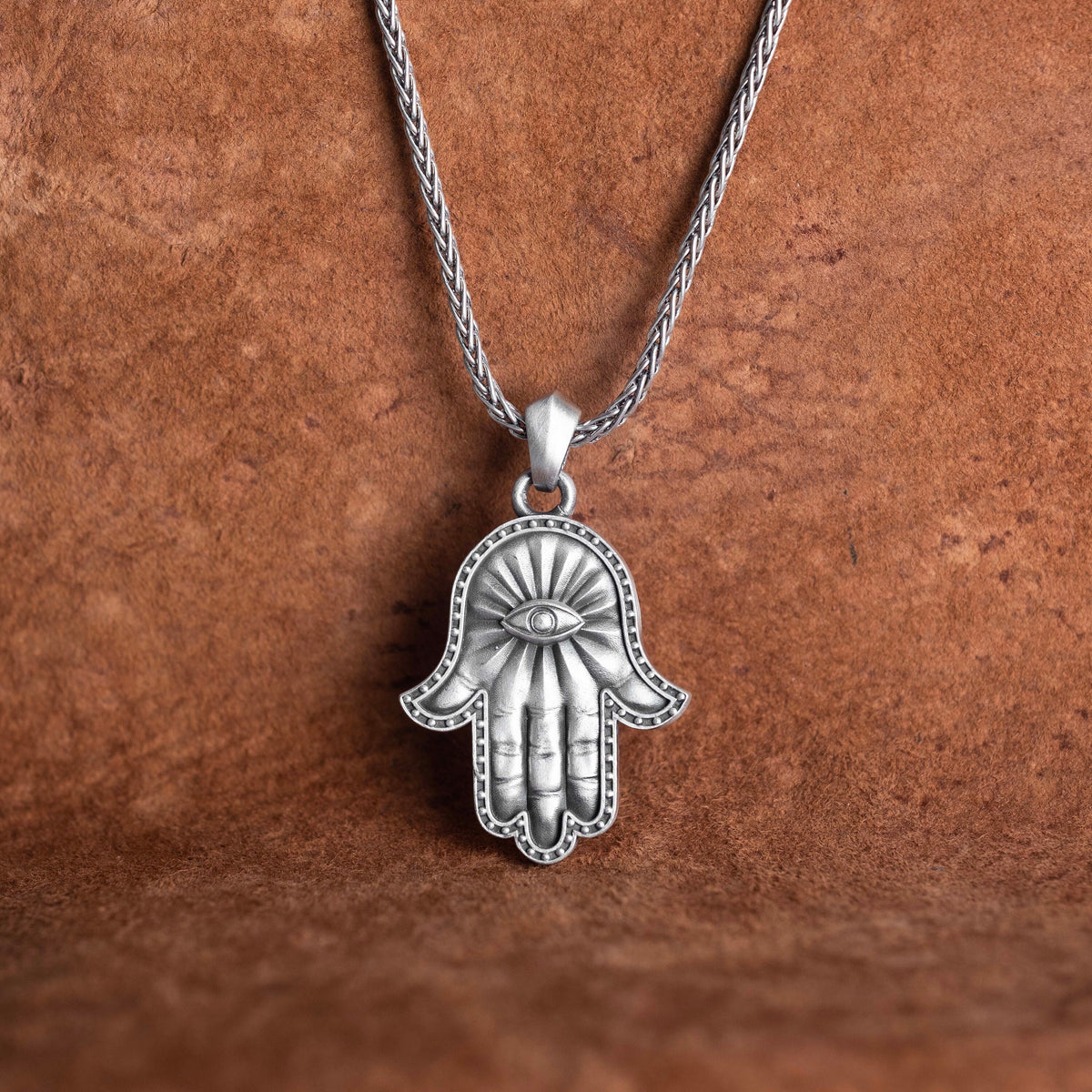 Sterling Silver Hamsa Necklace, Hand of Fatima, Evil Eye Amulet