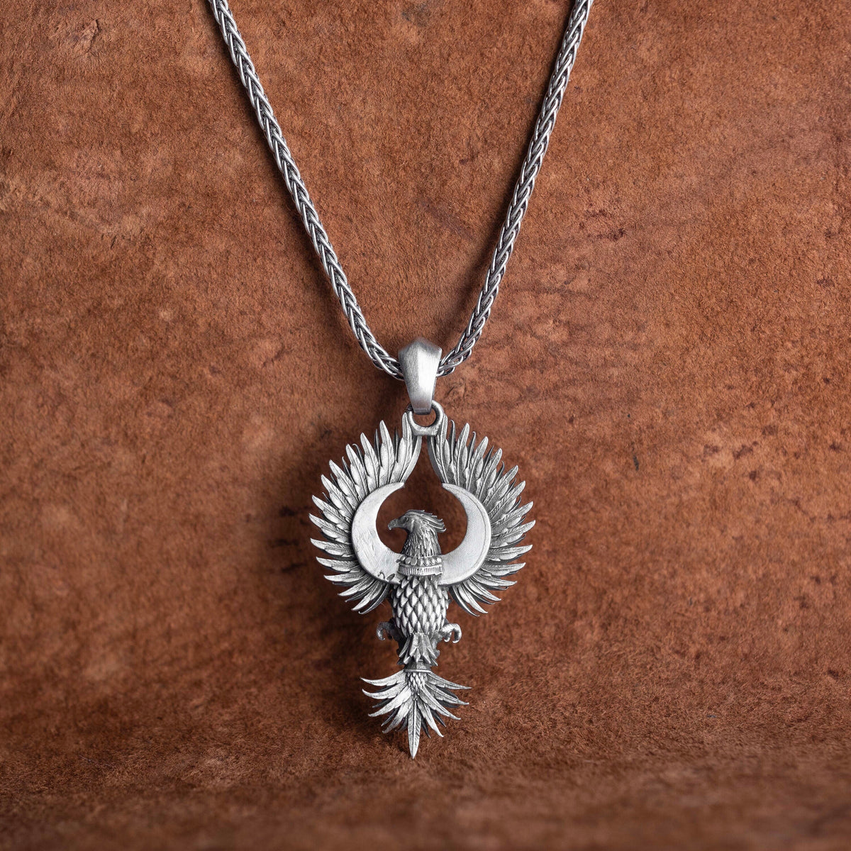 Oxidized Sterling Silver Eagle Pendant Necklace, Winged Animal Jewelry