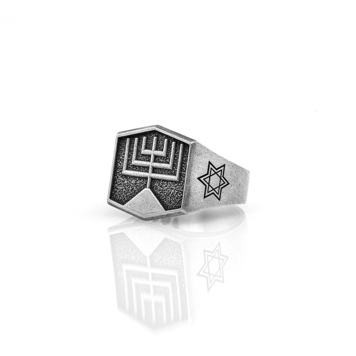 Sterling Silver Menorah Ring, Israel Emblem, Jewish Heritage