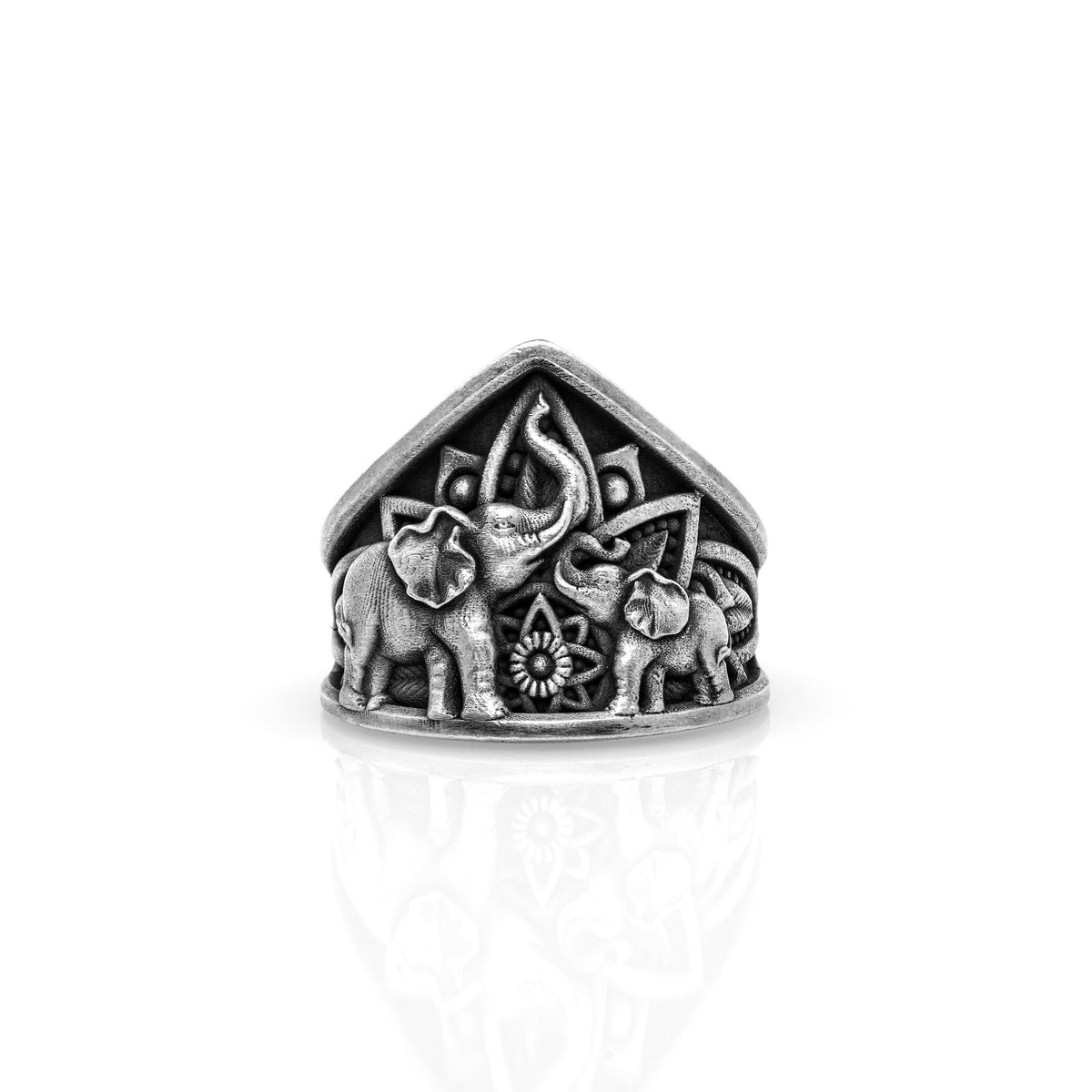 Sterling Silver Hindu Elephant Ring, Asian Inspired Jewelry