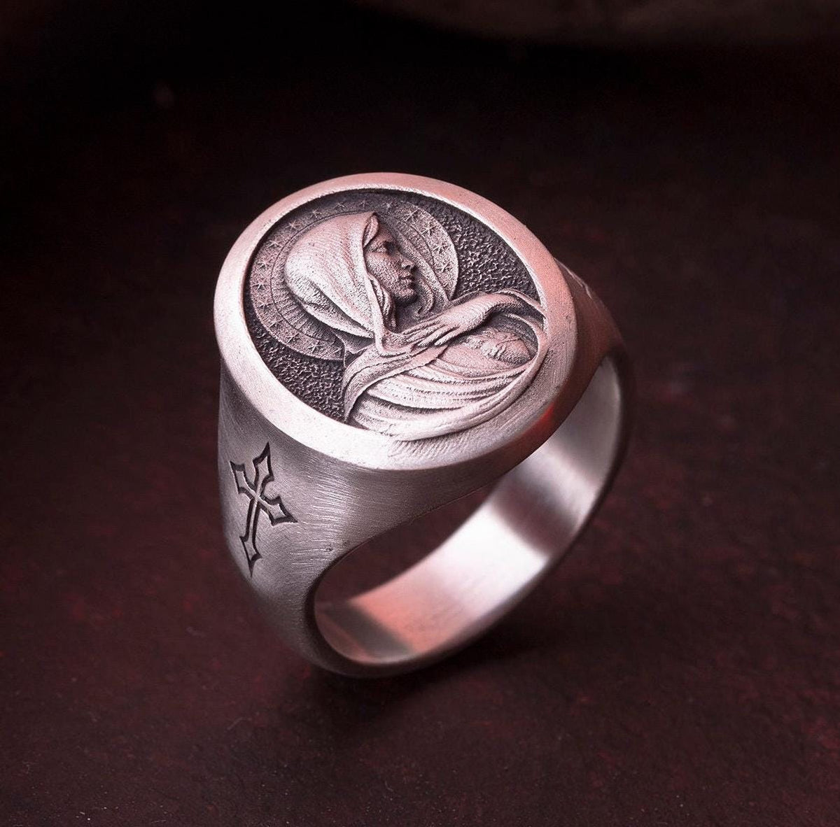 Sterling Silver Saint Mary Signet Ring – Religious Catholic Jewelry