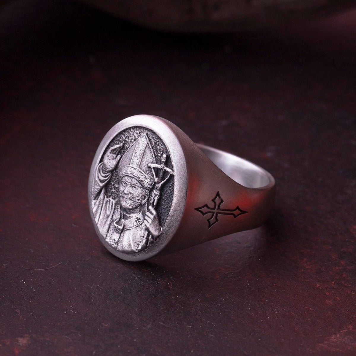 St. John Paul II Sterling Silver Signet Ring - Catholic Jewelry
