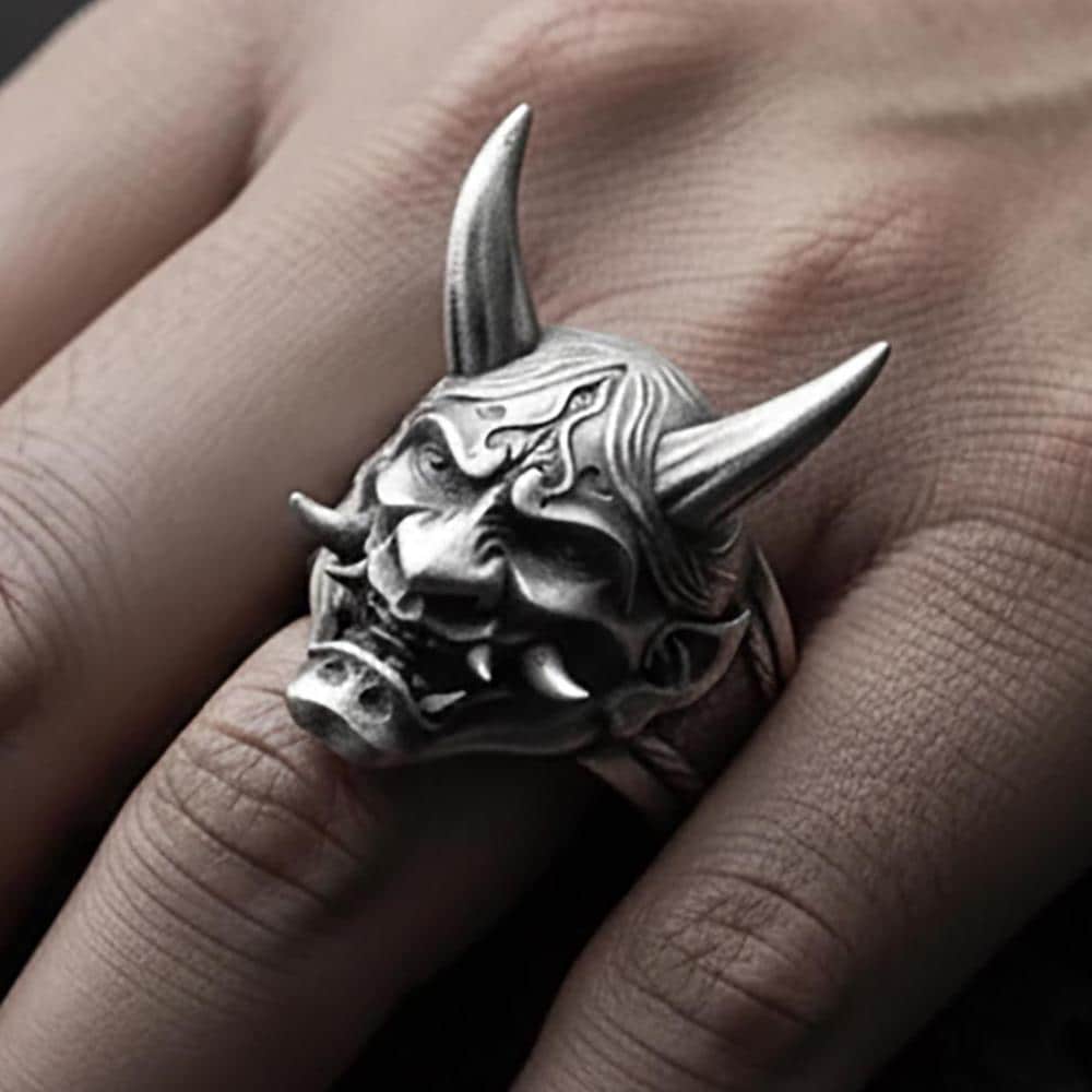 Sterling Silver Japanese Oni Ring | Mythology Jewelry
