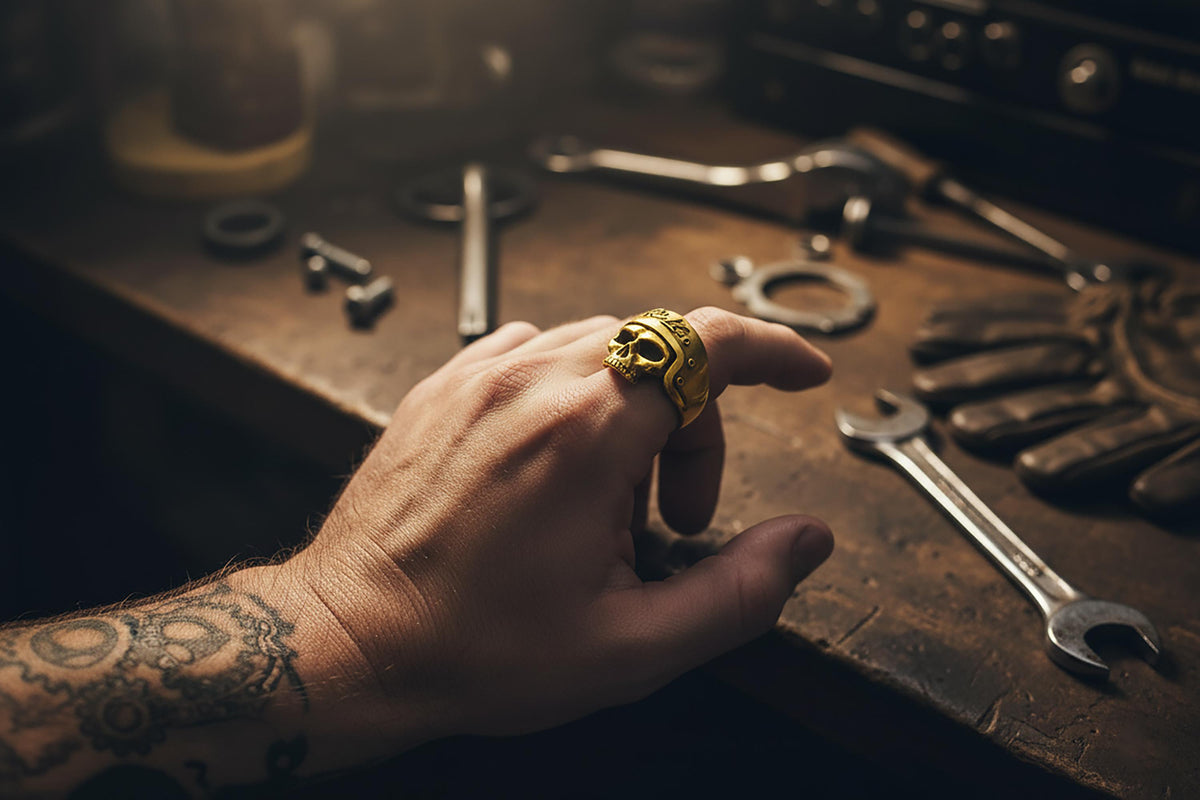 Handmade Sterling Silver Biker Skull Ring, Oxidized Gothic Jewelry