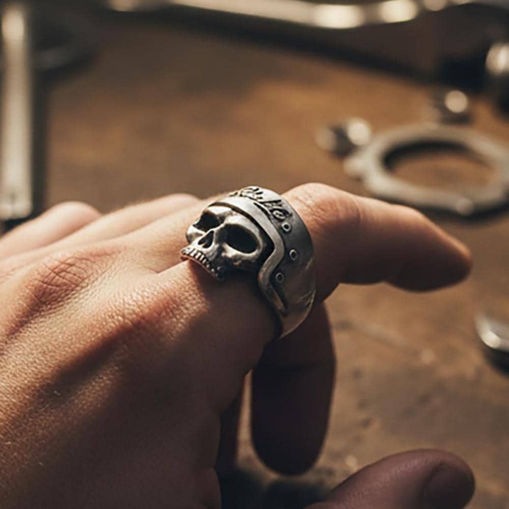 Handmade Sterling Silver Biker Skull Ring, Oxidized Gothic Jewelry