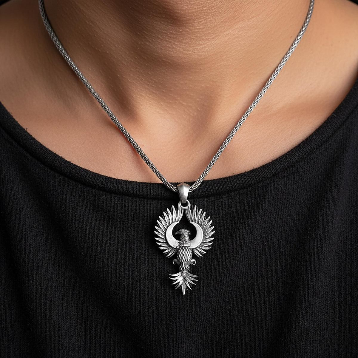 Oxidized Sterling Silver Eagle Pendant Necklace, Winged Animal Jewelry