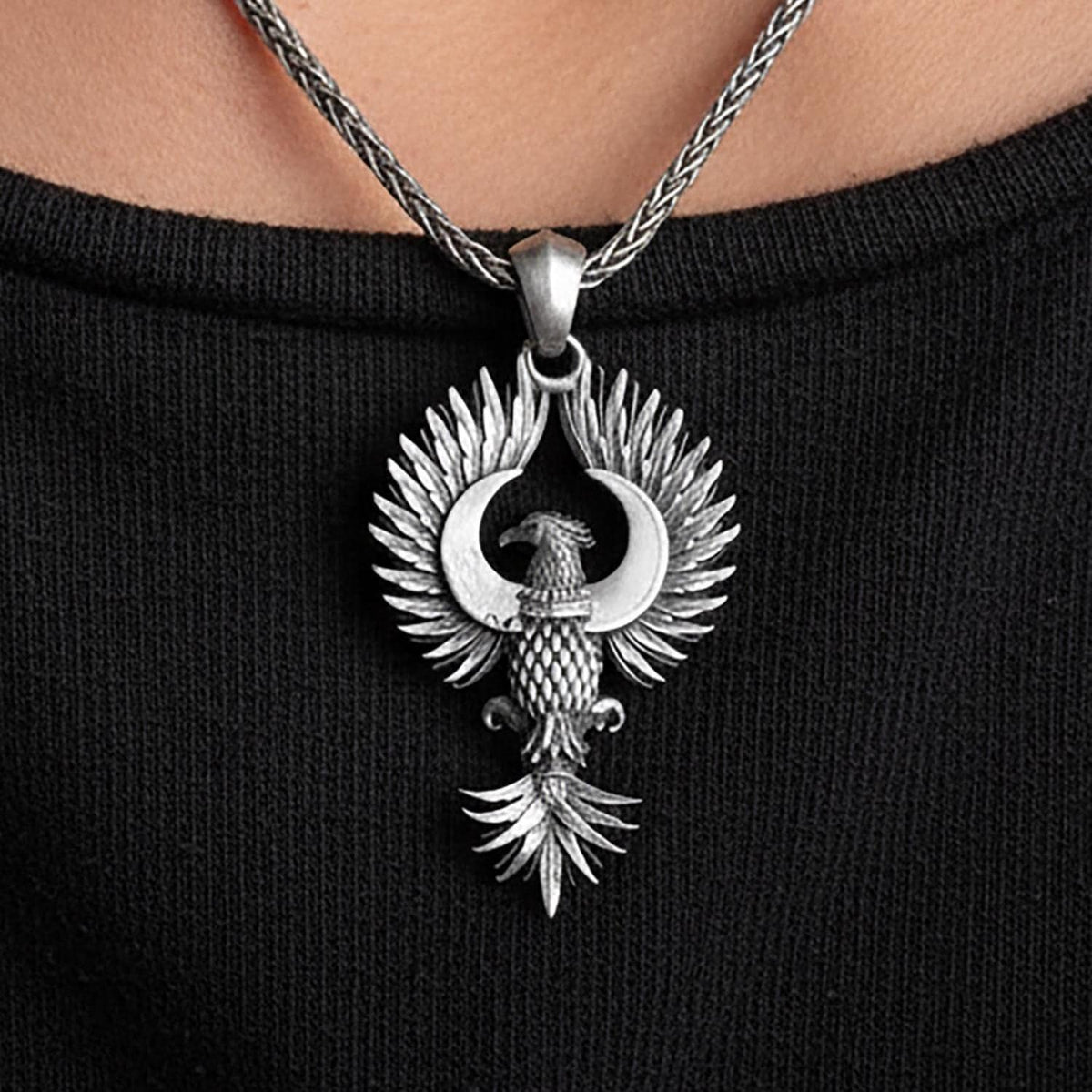 Oxidized Sterling Silver Eagle Pendant Necklace, Winged Animal Jewelry